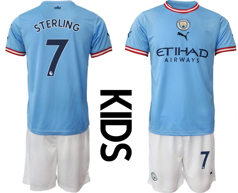 Youth 2022-2023 Club Manchester City home blue #7 Soccer Jersey